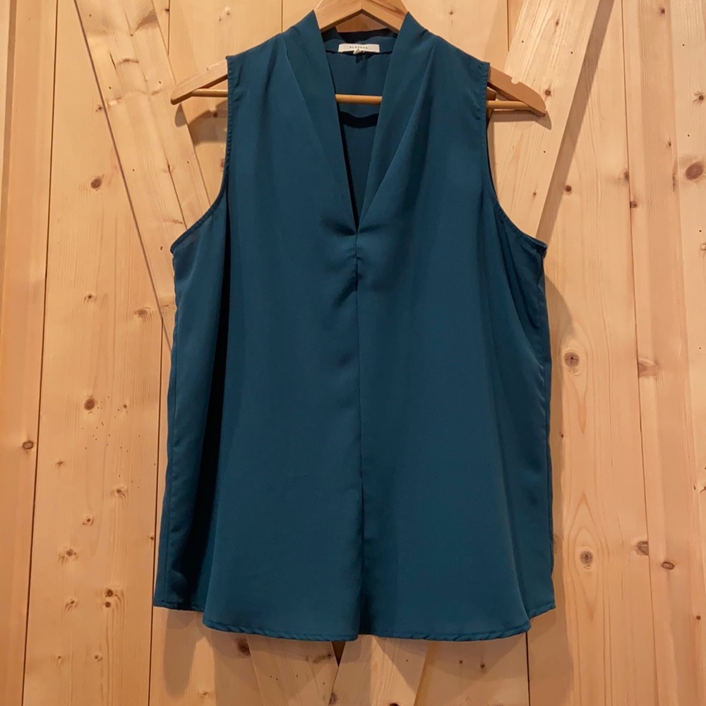 Anthropologie Teal Sleeveless V-Neck Blouse